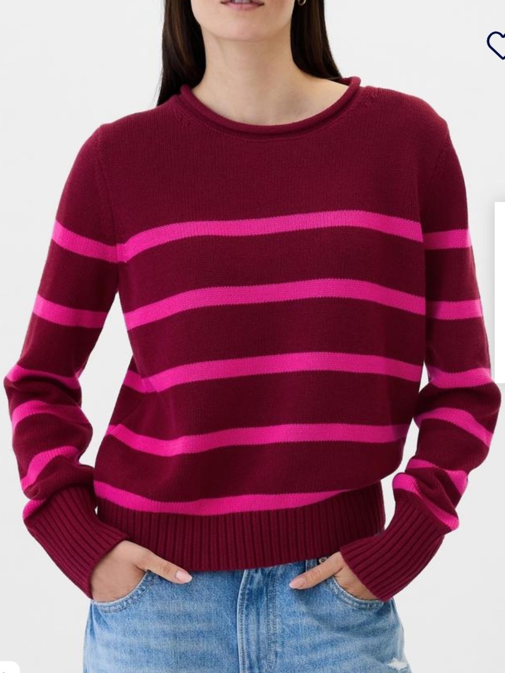 GAP 100% Cotton Roll Neck Striped Red/ Pink Sweater L